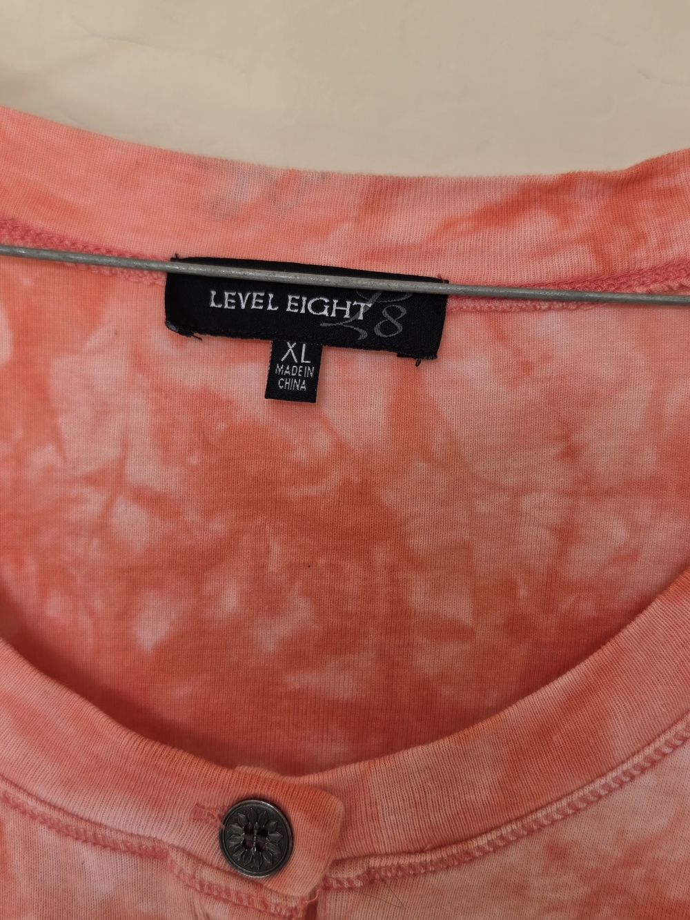 Coral Tie-Dye Floral Henley Tee - Picture 3 of 4